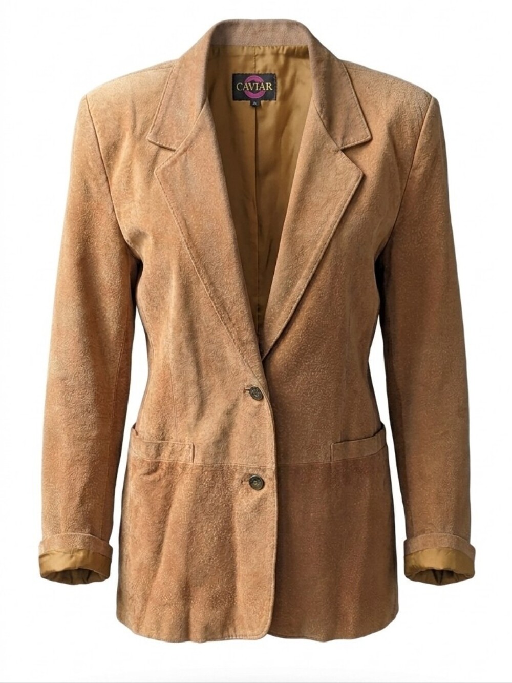 Vintage Caviar Tan Suede Leather Single Breasted OversizeCapsule Blazer Jacket S